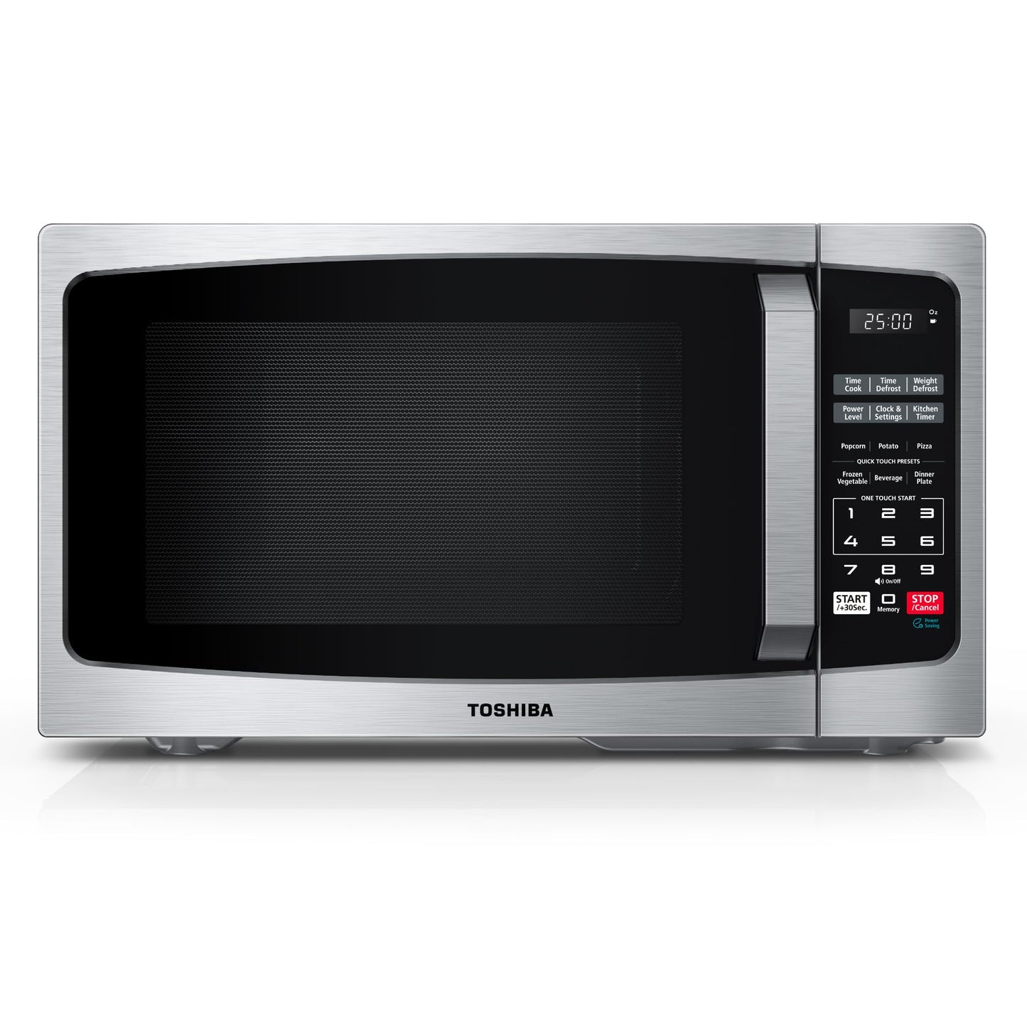 TOSHIBA ML-EM25P(SS)/CA Microwave Oven with Sound On/Off ECO Mode and LED Lighting, 0.9 Cu Ft/900W, Stainless Steel