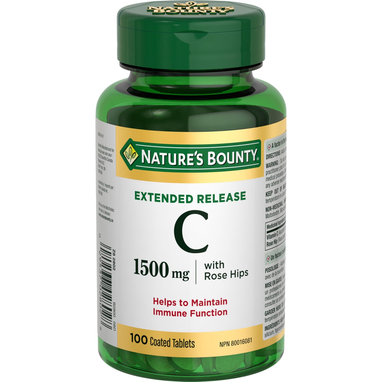 NATURE'S BOUNTY Vitamin C With Rose Hips, 1500 mg, Extended Release, Helps Maintain Immune Function, Coated Tablets, 192.7 g - Available at All In One Marketplace Canada