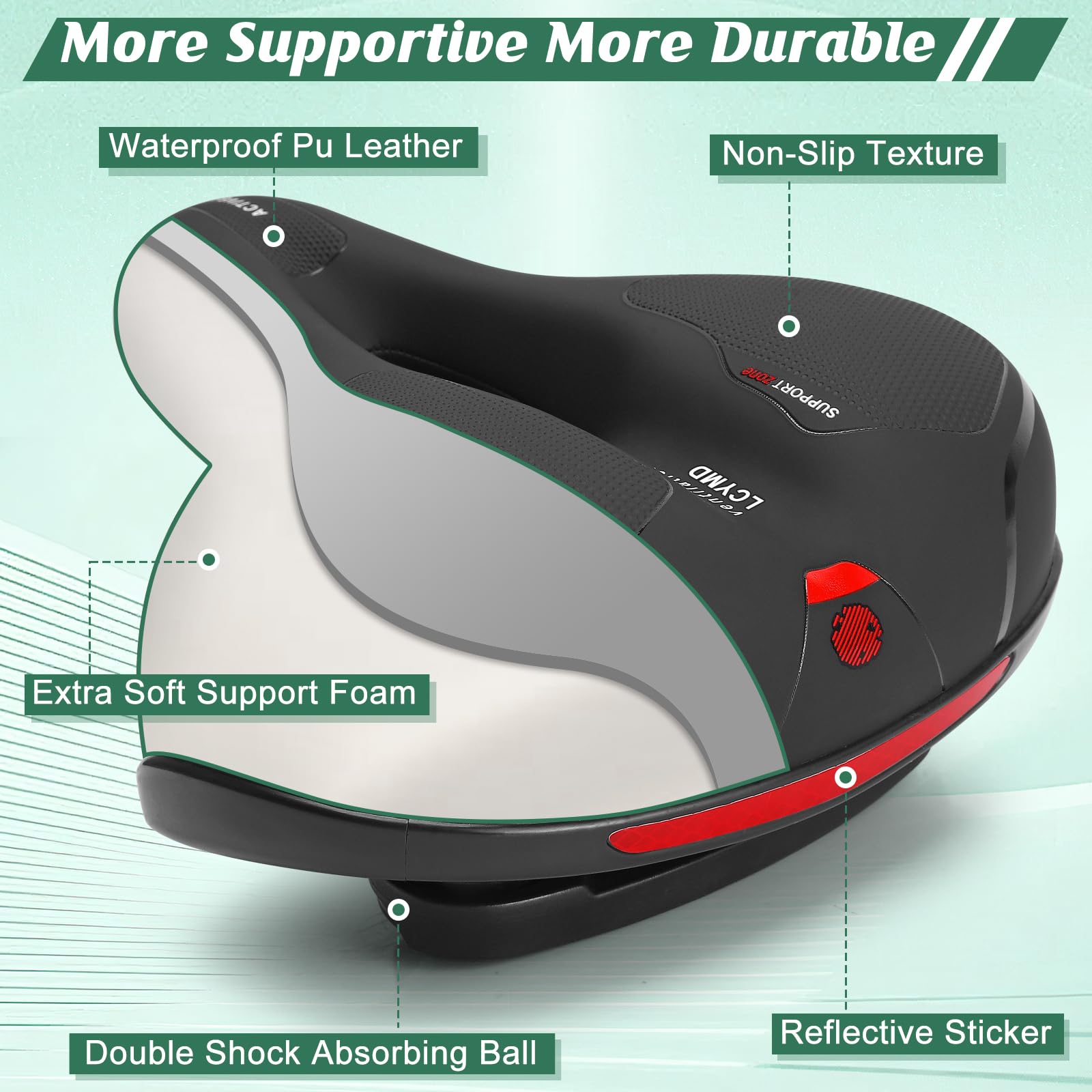 Comfortable Bike Seat for Men Women with Dual Shock Absorbing Ball Waterproof Wide Bicycle Saddle Fit for Most Standard Post