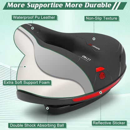 Comfortable Bike Seat for Men Women with Dual Shock Absorbing Ball Waterproof Wide Bicycle Saddle Fit for Most Standard Post