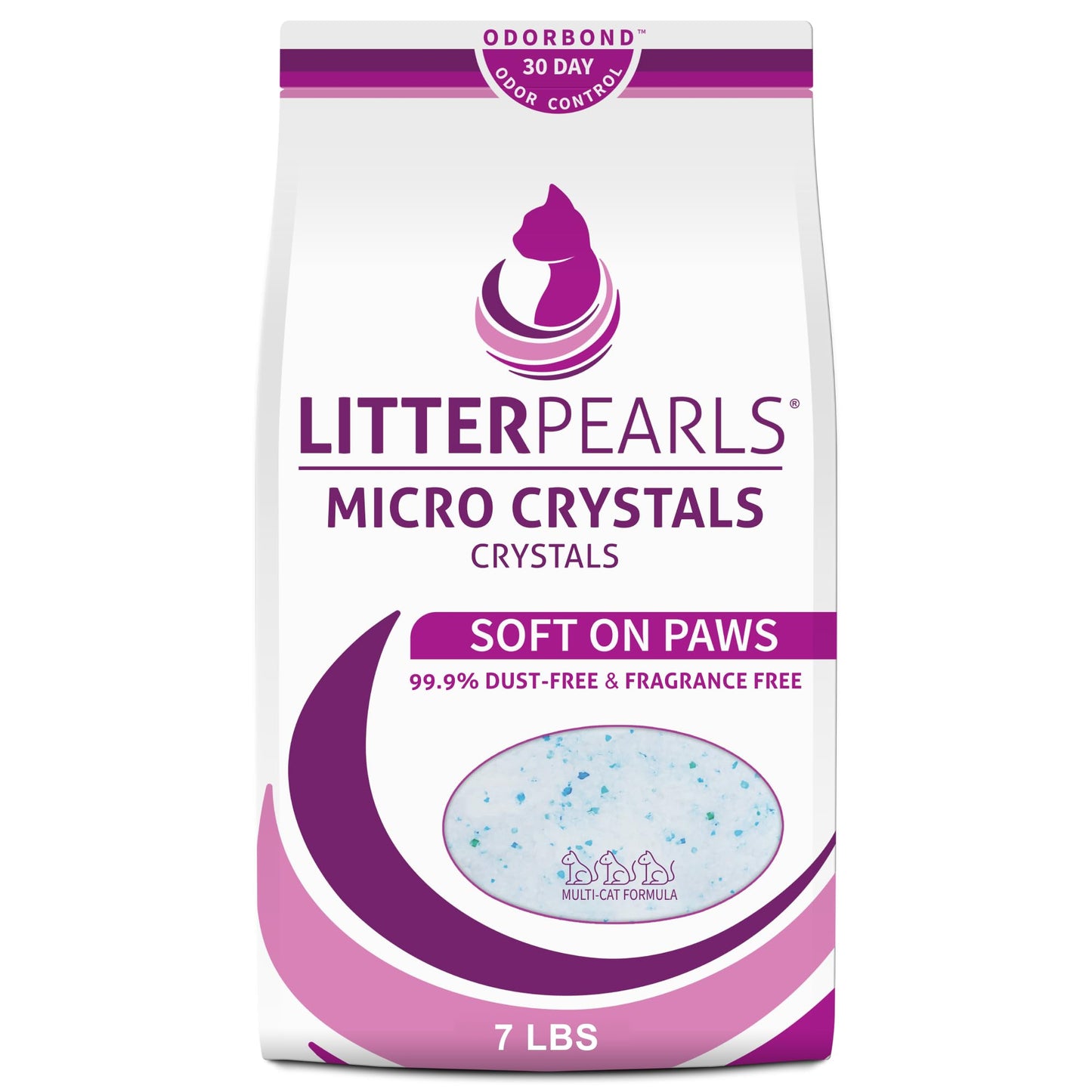 Litter Pearls Micro Crystals Unscented Non-Clumping Crystal Cat Litter with Odorbond, 7 lb, White, Clear and Blue Crystals (LPMC7) Litter Pearls
