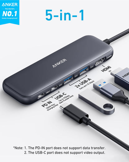 Anker USB C Hub, 5-in-1 USBC to HDMI Splitter with 4K Display, 1 x Powered USB-C 5Gbps & 2×Powered USB-A 3.0 5Gbps Data Ports for MacBook Pro, MacBook Air, Dell and More - Available at All In One Marketplace Canada