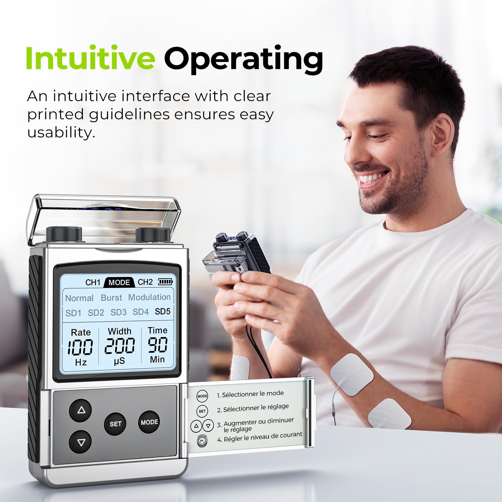 AUVON Rechargeable TENS Machine EMS Muscle Stimulator, Digital TENS Unit with 8 Customizable Modes, Electronic Massager for Sciatica, Shoulder & Back Pain Relief, 12 Pads, A Carry Case - Available at All In One Marketplace Canada
