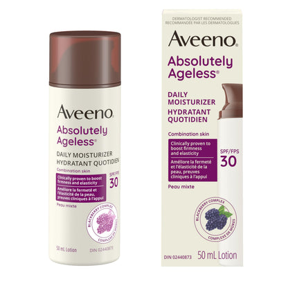 Aveeno Absolutely Ageless Daily Face Moisturizer with SPF 30 Sunscreen – Anti-Aging Wrinkle Cream with Blackberry Complex, Vitamins C & E – Hydrating Facial Moisturizer for Firmer Even Skin Tone 50 mL - Available at All In One Marketplace Canada