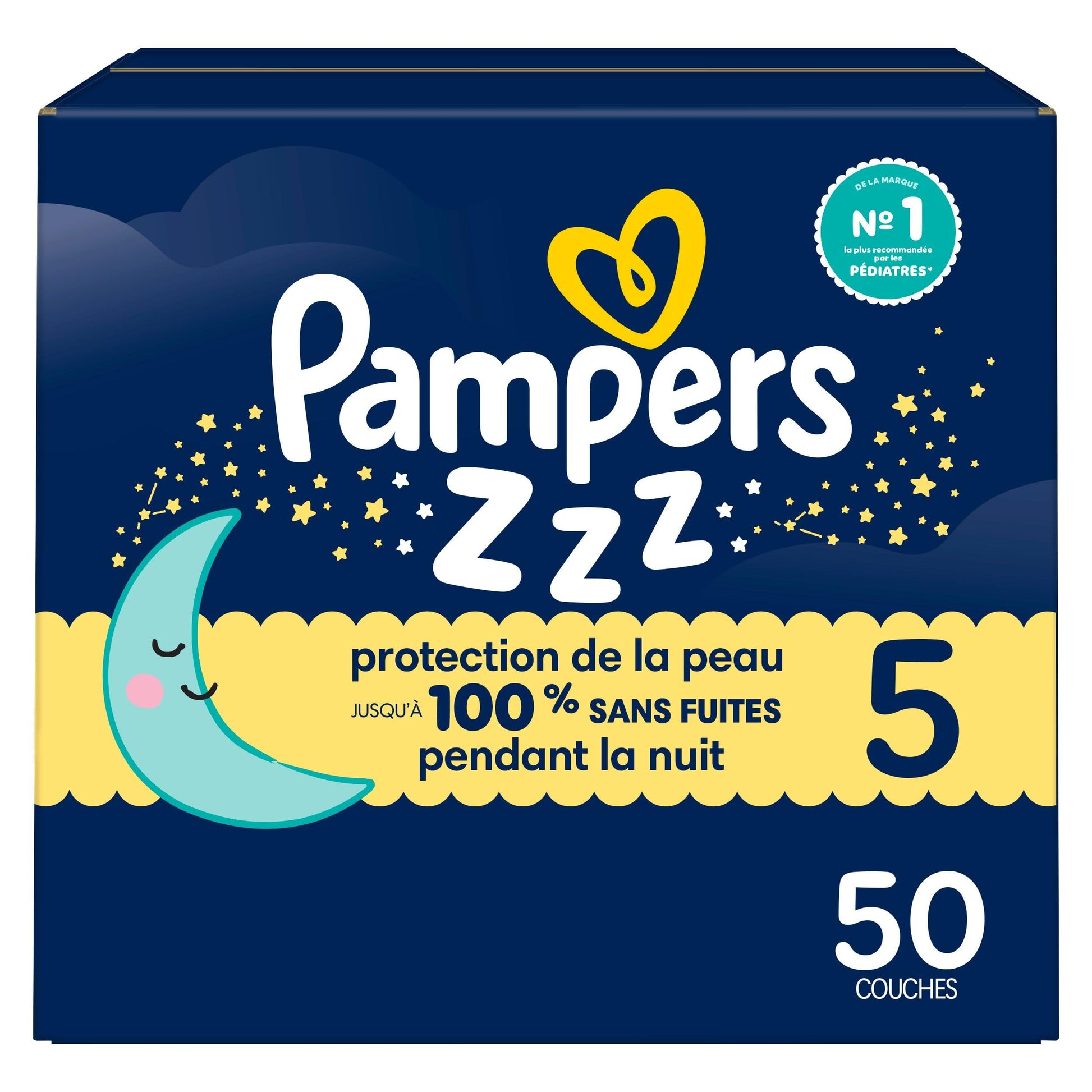 Pampers ZZZ Overnight Diapers, Size 5 (12+ kg), Nighttime Protection Disposable Baby Diaper, 50 Count