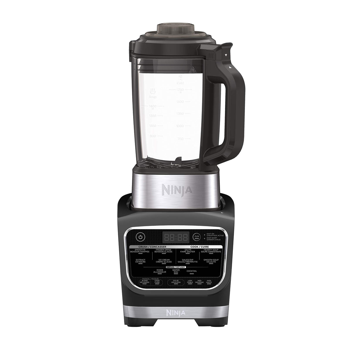 Ninja Foodi Cold & Hot Blender with Precision Heating Element, 64oz Glass Pitcher, 1400W High-Speed Crushing & Cooking Blender for Smoothies, Soups, Sauces, Fondue – Black, HB150C (Canadian Version)
