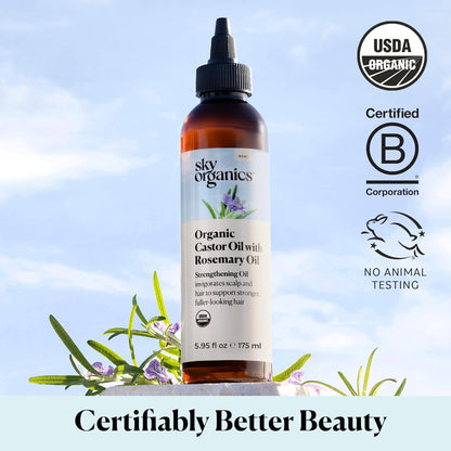 Sky Organics USDA Organic Castor Oil and Rosemary Oil, Strengthening Hair Oil Blend, Pure & Potent, Hexane-Free, Invigorates Scalp, Supports Fuller-Looking Hair, 6 fl oz - Available at All In One Marketplace Canada