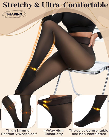 Tyusatu Fleece Lined Tights Leggings for Women One Seam Design Black 🍁 All In One Marketplace Canada