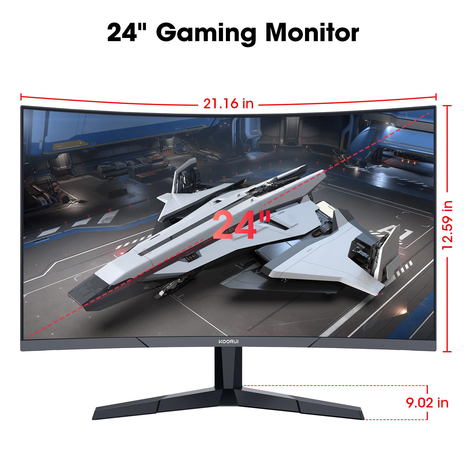 KOORUI 24 Inch Curved Gaming Monitor, 180Hz 1080P 1500R, Adaptive Sync, HDR KOORUI