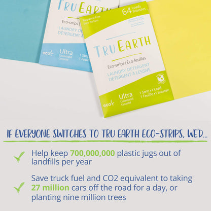 Tru Earth Compact Dry Laundry Detergent Sheets - Up to 128 Loads (64 Sheets) - Paraben-Free - Original Eco-Strip Liquidless Laundry Detergent, Laundry Sheets - Fresh Linen