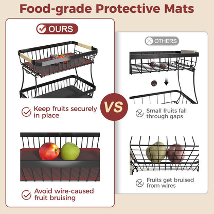 2 Tier Large Fruit Bowl for Kitchen Counter with 2 Banana Holders,2026 Sturdy Metal Fruit Basket with Protective Mats Keeping Fruits Fresh,Kitchen Organizers and Storage for Bread Potato Onion Storage - Available at All In One Marketplace Canada