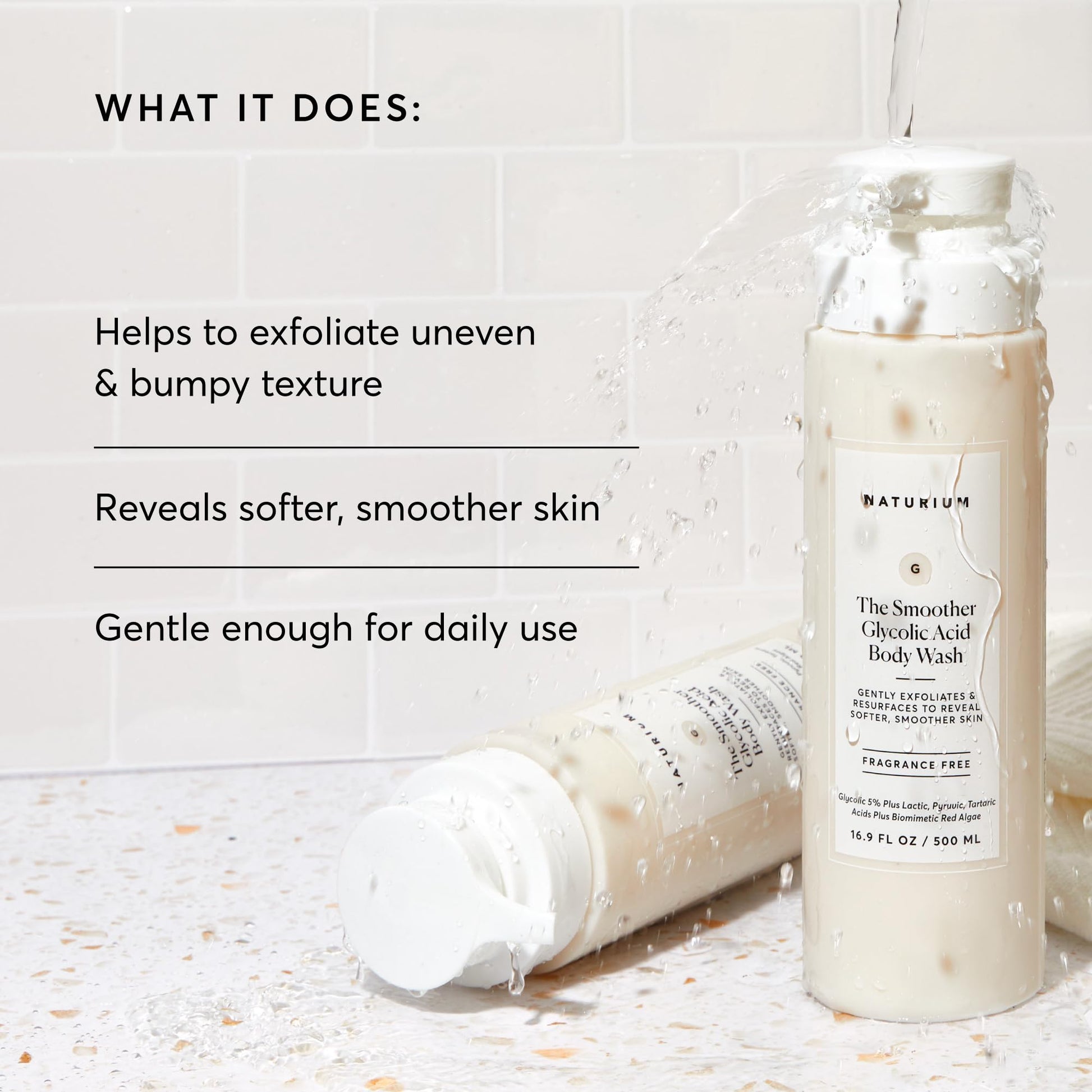 Naturium The Smoother Glycolic Acid Exfoliating Body Wash | With an AHA Blend of Glycolic & Lactic Acids, For Rough, Uneven Skin | 16.9 FL OZ / 500 ml