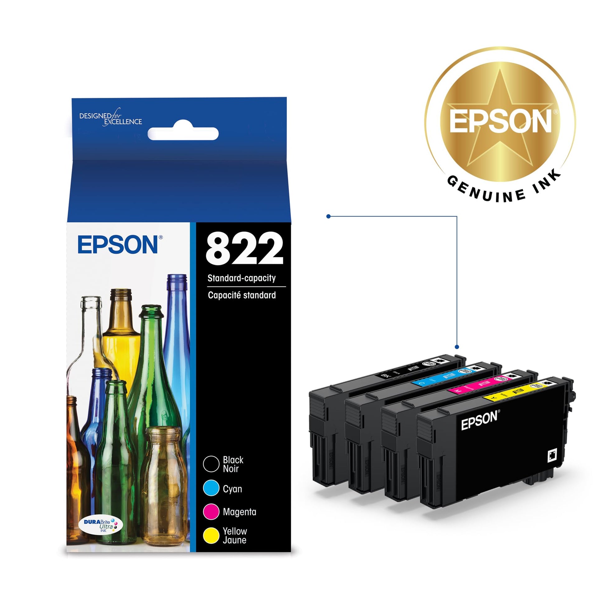 Epson 822 Genuine Ink Cartridge Black and Color Combo Pack T822120-BCS Epson