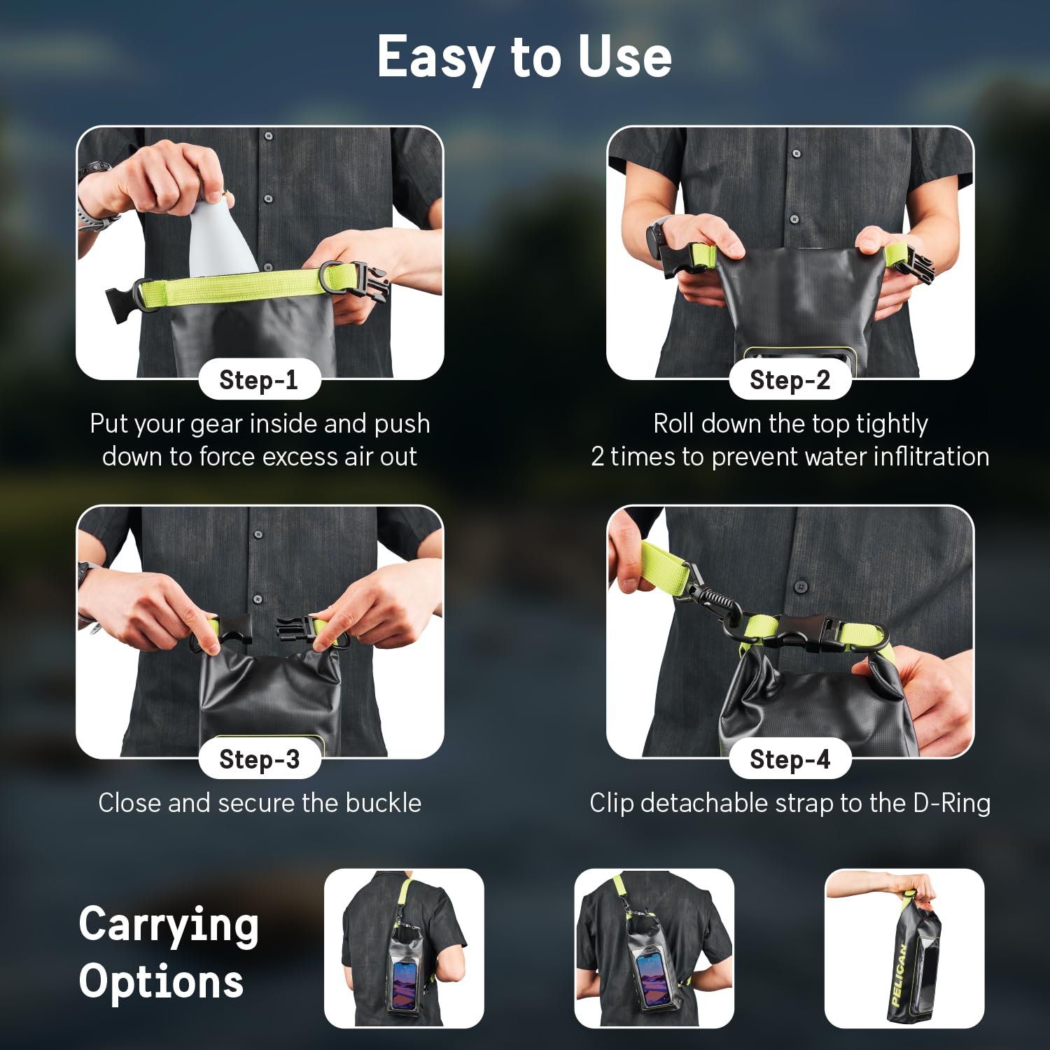 Pelican Marine IP68 Waterproof Dry Bag 2L w/Phone Pouch/Case - Black/Yellow Pelican