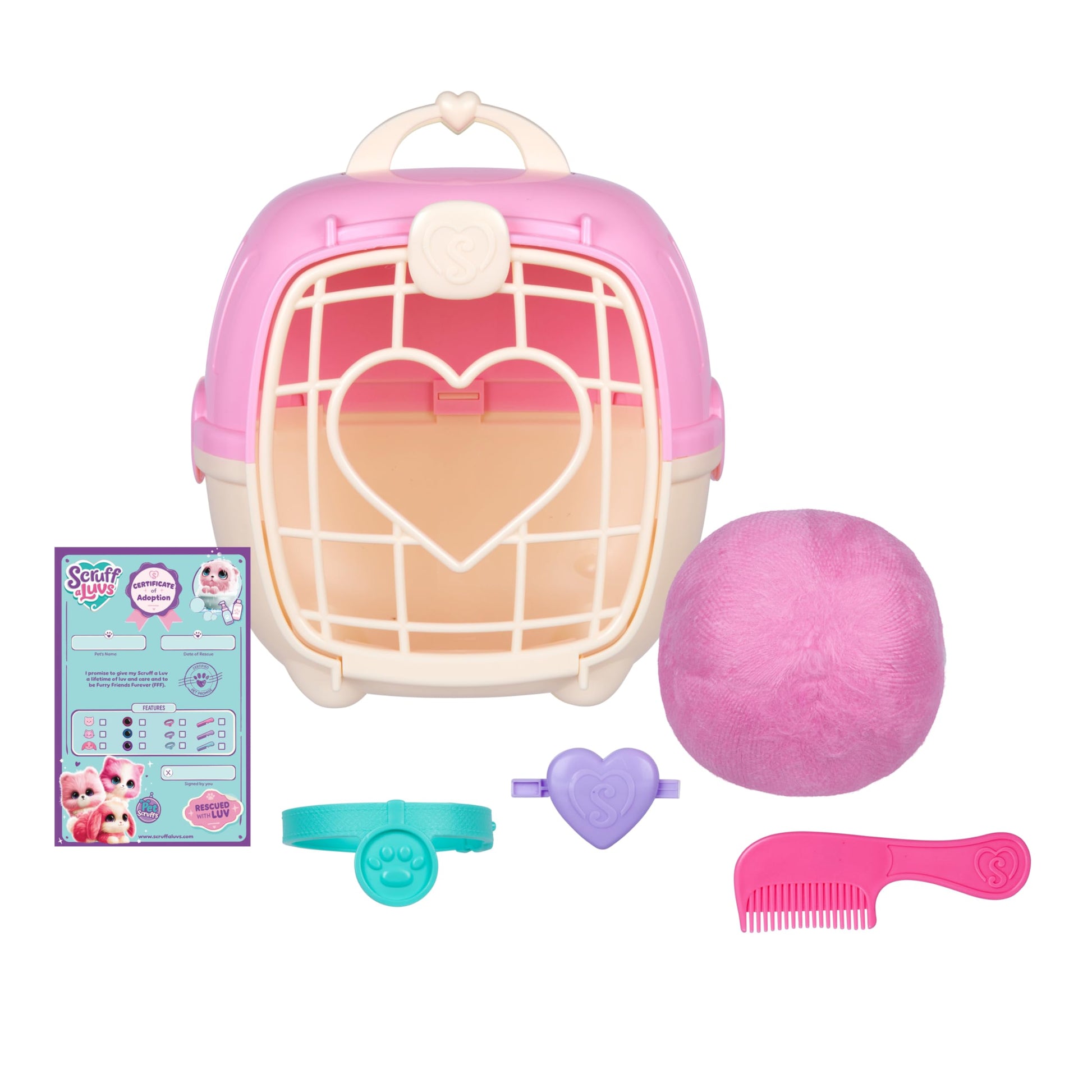 ScruffaLuvs Pet Scruffs Pink - Mystery Plush Toy, 7.5" Tall - Wash to Reveal 1 of 3 Rescue Pets: Puppy, Bunny, or Kitty - Includes 8.7" Deluxe Pet Carrier SCRUFFALUVS