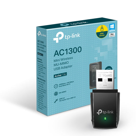 TP-Link AC1300 USB WiFi Adapter(Archer T3U)- 2.4G/5G Dual Band Wireless Network Adapter for PC Desktop, MU-MIMO WiFi Dongle, USB 3.0, Supports Windows 11, 10, 8.1, 8, 7, XP/Mac OS X 10.9-10.14