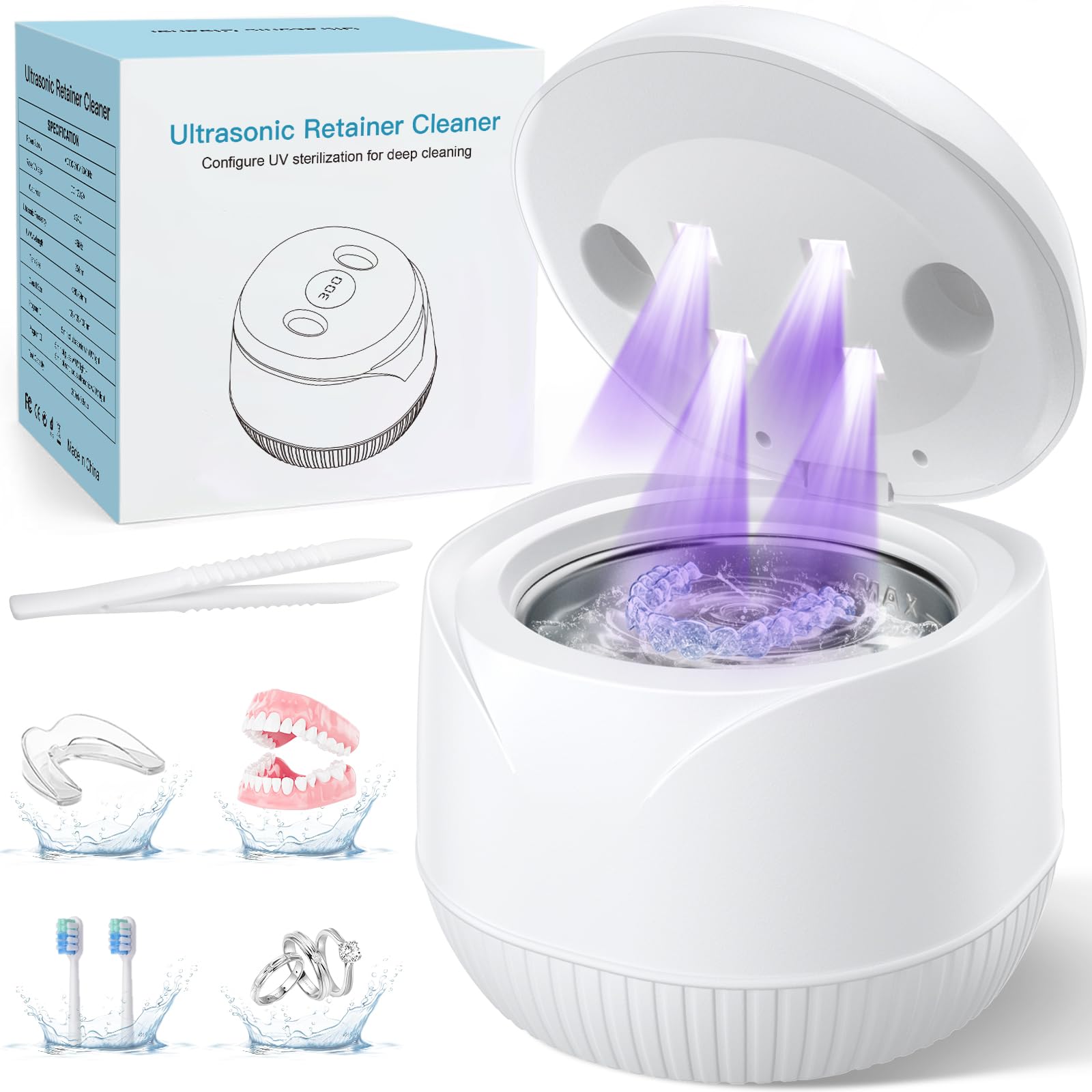 Dental Ultrasonic Retainer Cleaner Machine: 45kHz Dental Cleaning Pod with Digital Timer & 200ML, Cleaning for Dentures, Mouth Guards, Aligners, Night Guards, Braces, Toothbrush Heads & Jewelry - Available at All In One Marketplace Canada