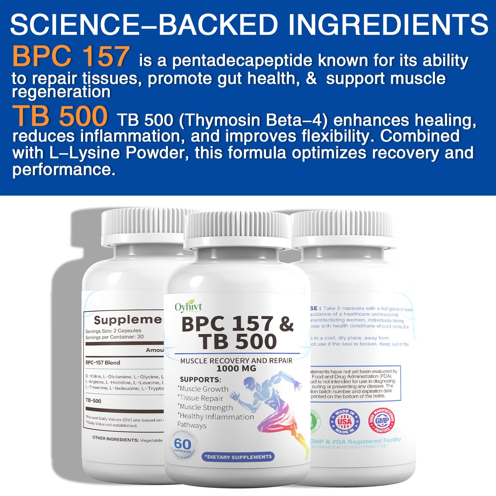 BPC-157 and TB 500 Capsules, supports muscle growth, tissue repair, strength,BPC-157 and TB 500for Muscle and Workout Recovery, 60-Capsule Bottle - Available at All In One Marketplace Canada