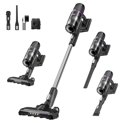 Eureka Cordless Vacuum Cleaner Powerful for Hard Floor and Pet Hair, Lightweight Portable Convenient Cordless Stick and Handheld Vacuum LED Headlight, Black, ReactiClean NEC410BK w/Detachable Battery EUREKA