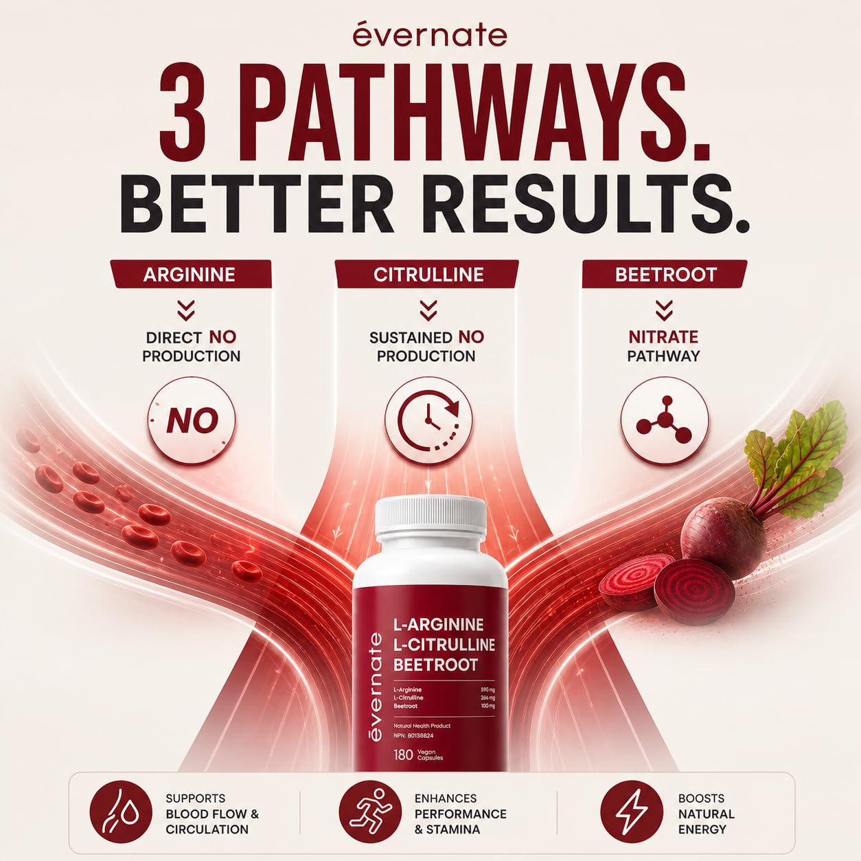ALL-IN-ONE Nitric Oxide Complex – L-Arginine 590 mg with L-Citrulline 266 mg & Beetroot (Per Serving: 2 Capsules) – 3-in-1 Nitric Oxide, Circulation & Energy Support – 180 Vegan Capsules – Made in Canada - Available at All In One Marketplace Canada
