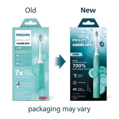 Philips Sonicare 4100 Electric Toothbrush, Sonic Toothbrush with Two Intensity Levels, Pressure Sensor and Timer, Cleansing Blue Prismatic, Model HX3689/23