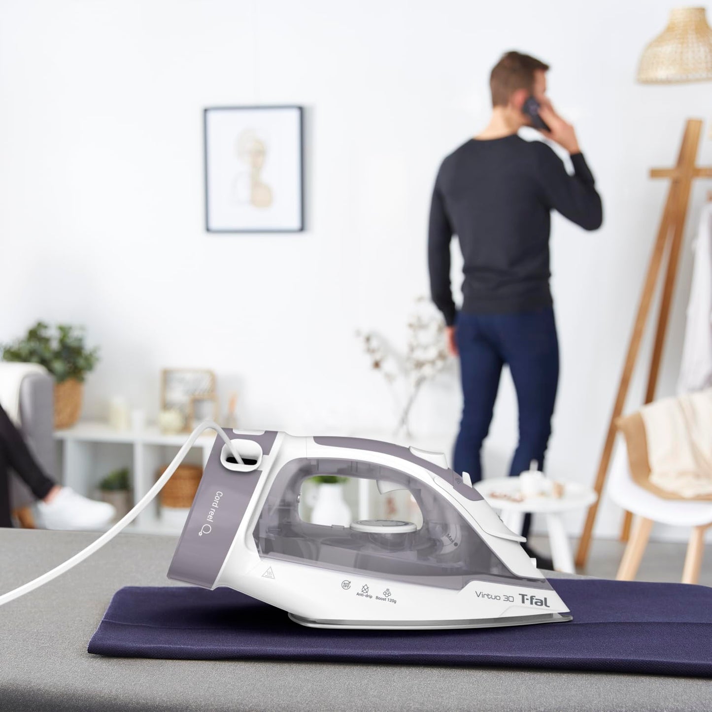 T-Fal Virtuo Steam Iron for Clothes with Retractable Cord, Portable Iron and Steamer for Clothes, Ceramic Nonstick Soleplate, 1500 Watts, Anti-Drip, Auto-Off, Scratch Resistant, Grey - Available at All In One Marketplace Canada