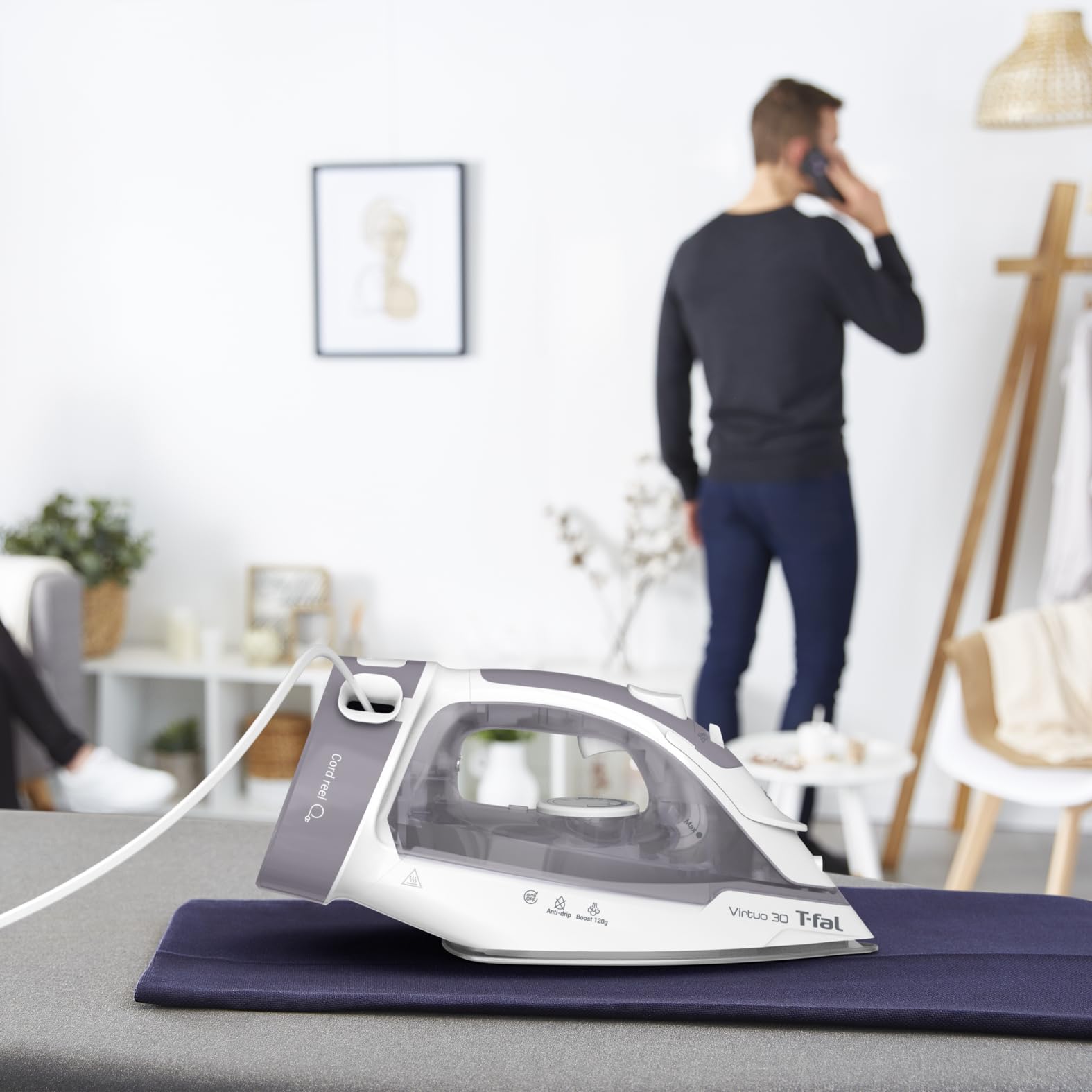 T-Fal Virtuo Steam Iron for Clothes with Retractable Cord, Portable Iron and Steamer for Clothes, Ceramic Nonstick Soleplate, 1500 Watts, Anti-Drip, Auto-Off, Scratch Resistant, Grey - Available at All In One Marketplace Canada