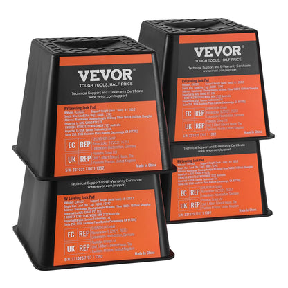 VEVOR Trailer Jack Block, 6000 lbs Capacity per RV Leveling Block, Polypropylene RV Camper Stabilizer Blocks, RV Travel Accessories Use for Any Tongue Jack, Post, Foot, 5th Wheels, 4-Pack VEVOR