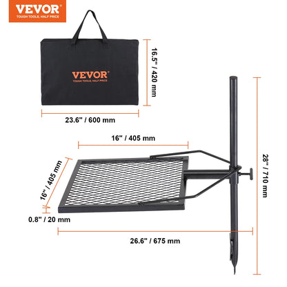 VEVOR Swivel Campfire Grill, Fire Pit Grill Grate, Heavy Duty Steel Grill Grates, 360° Adjustable Open Outdoor Cooking Equipment, Portable Camp Fire Racks for Camping Outdoor BBQ VEVOR