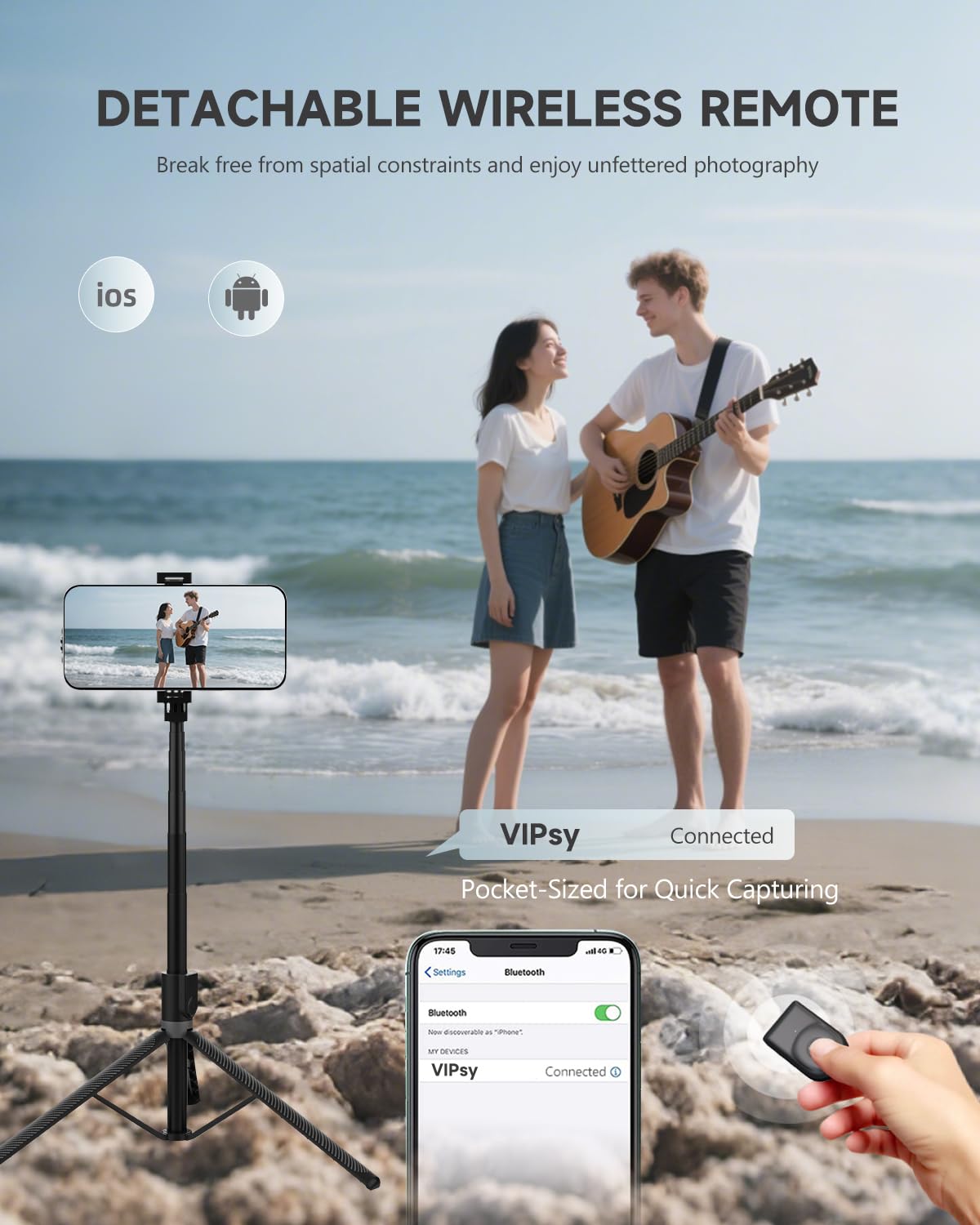 RISEOFLE 71” Phone Tripod & Selfie Stick, Portable All in One Extendable Cell Phone Tripod Stand, with Wireless Remote Control for iPhone/Samsung/Android/Camera
