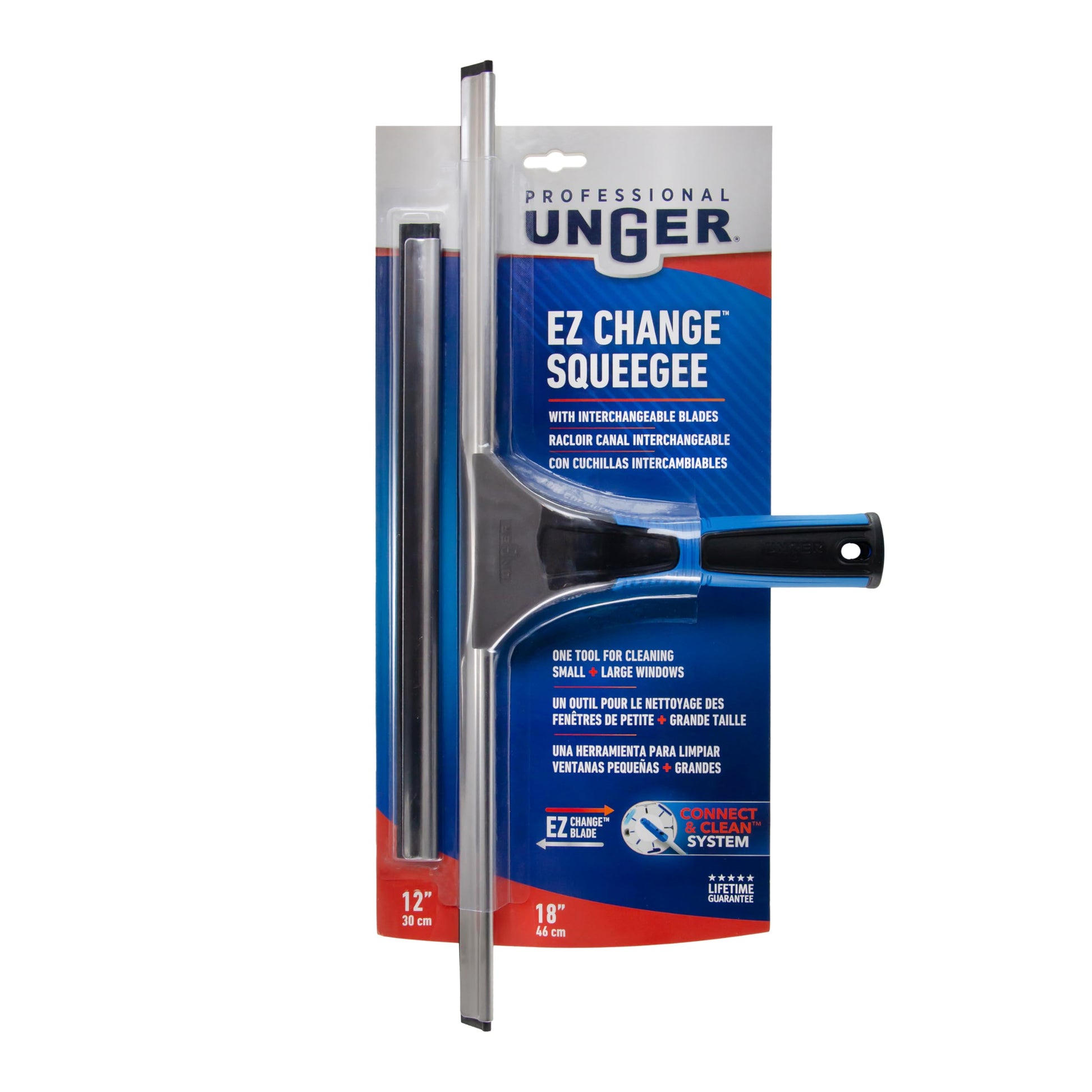 Unger Professional 18” EZ Change Window & Glass Cleaning Squeegee - Streak Free Results, Clean Large and Small Windows, with 12” Channel Unger