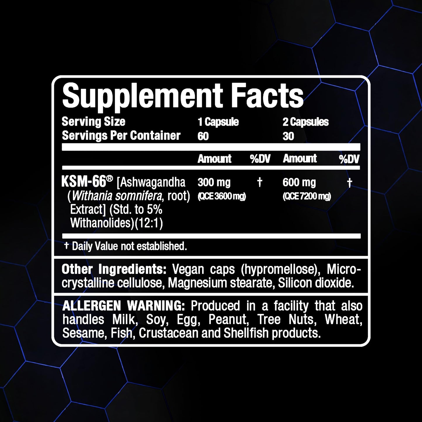 ALLMAX Ashwagandha KSM-66 Capsules - Full Spectrum Root Extract Supplement - Muscle Strength & Recovery, Stress Relief - 60 Veggie Caps, 30 Servings, Non-GMO, Gluten Free - Available at All In One Marketplace Canada