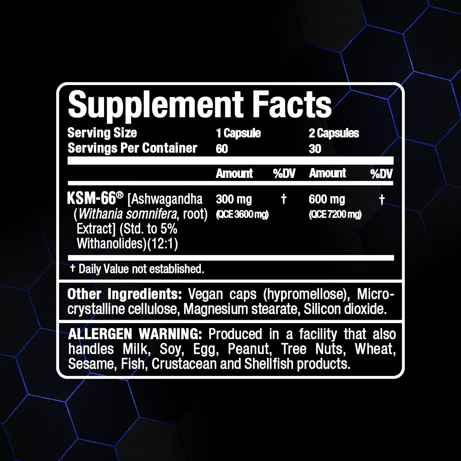 ALLMAX Ashwagandha KSM-66 Capsules - Full Spectrum Root Extract Supplement - Muscle Strength & Recovery, Stress Relief - 60 Veggie Caps, 30 Servings, Non-GMO, Gluten Free - Available at All In One Marketplace Canada