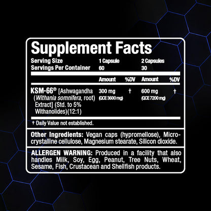 ALLMAX Ashwagandha KSM-66 Capsules - Full Spectrum Root Extract Supplement - Muscle Strength & Recovery, Stress Relief - 60 Veggie Caps, 30 Servings, Non-GMO, Gluten Free - Available at All In One Marketplace Canada