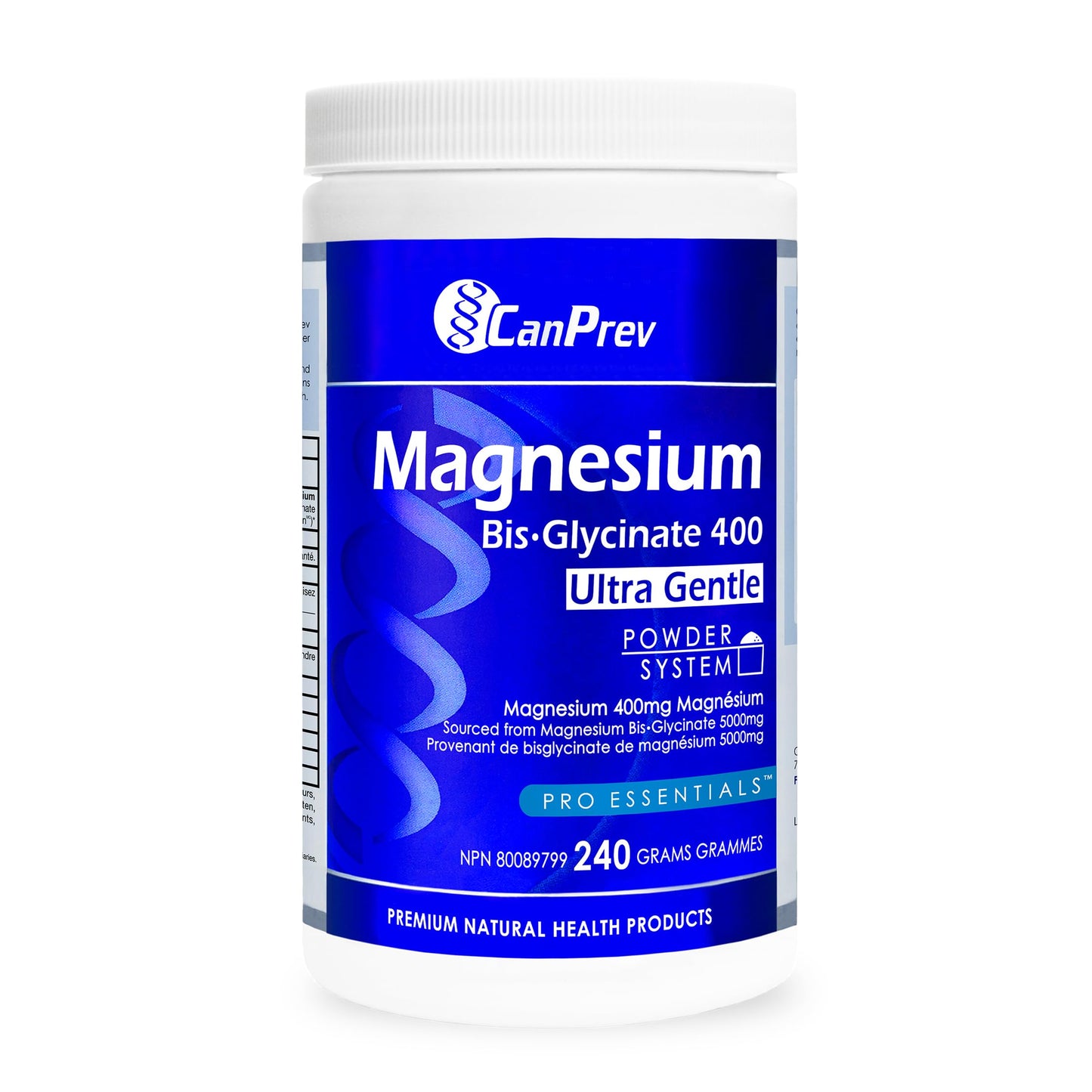CanPrev Magnesium Bisglycinate Ultra Gentle 240g Powder 48-Servings - 400mg of Pure Elemental Magnesium Per Scoop - Chelated Complex - Muscle Health, Calm, Relaxation, Bone Health and Cramp Relief - Available at All In One Marketplace Canada