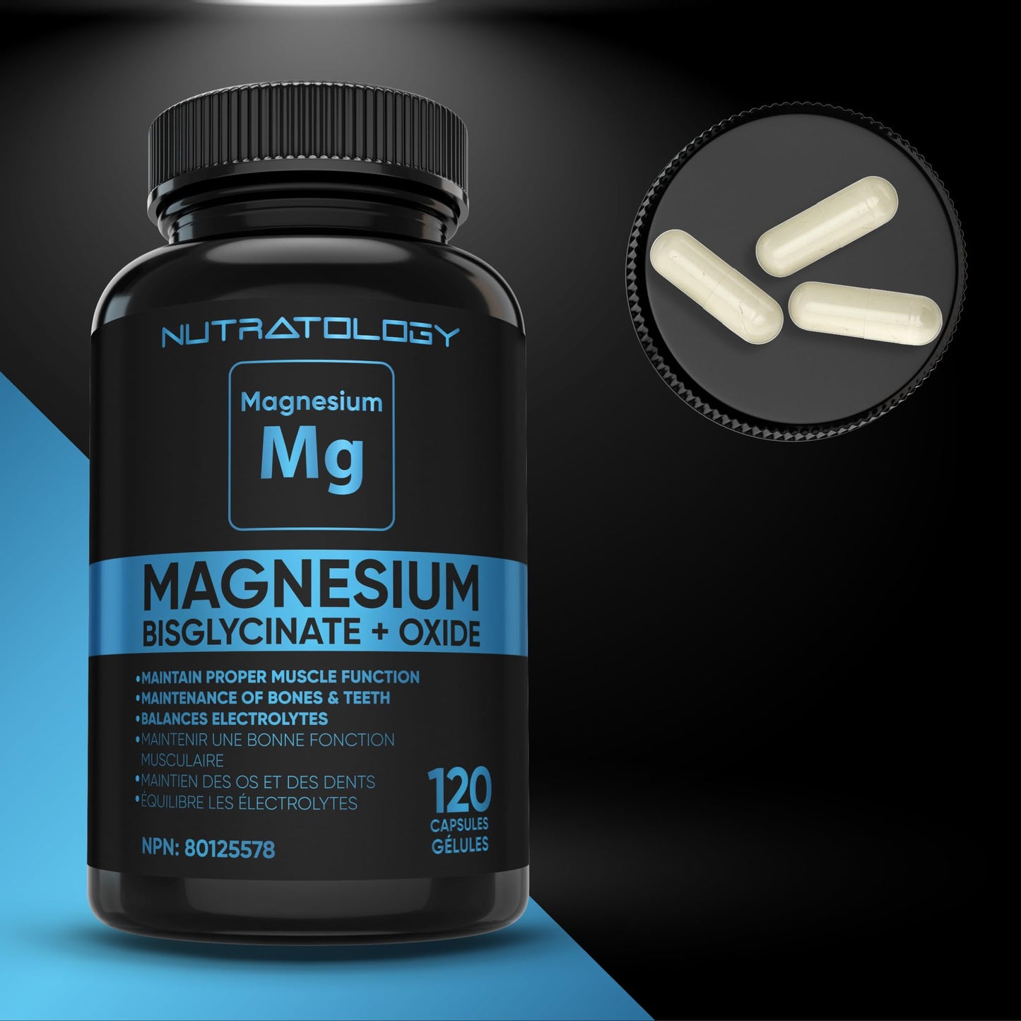Nutratology® Magnesium Bisglycinate + Oxide | Canadian-Made | Relaxes Muscles, Improves Sleep Quality, Maintains Proper Muscle Functions & Enhances Bone Density | 250MG Per Capsule | 120 Capsules