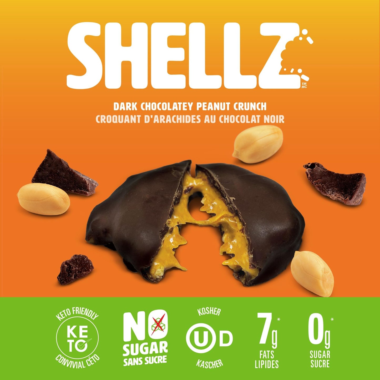 No Sugar Keto Shellz Peanut Crunch - Low Carb (1g), Sugar Free (0g) Chocolate Candy - 30 Pack Individual Wrappers - Gluten Free, Kosher