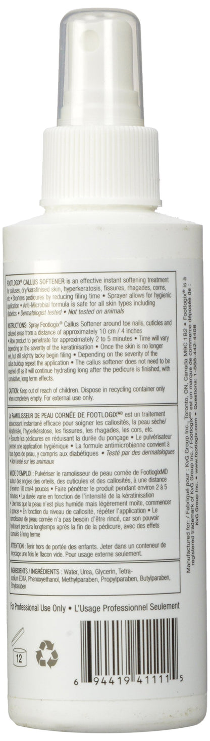 Footlogix Professional Callus Softener Spray – Pre-Pedicure Prep for Thick, Hard Skin – No Rinse Required, Non-Acidic Formula – 6.09 oz / 180 ml