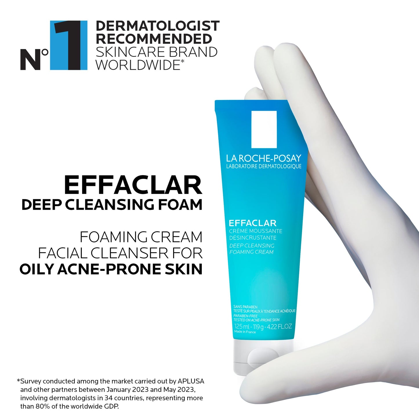 La Roche-Posay Effaclar Daily FOAMING CREAM CLEANSER for Face For Oily to Combination Skin with SALICYLIC ACID and GLYCERIN Sebum and pore minimizer. Paraben-Free, Oil-Free, Alcohol-Free, Non Comedogenic, 125ML La Roche-Posay