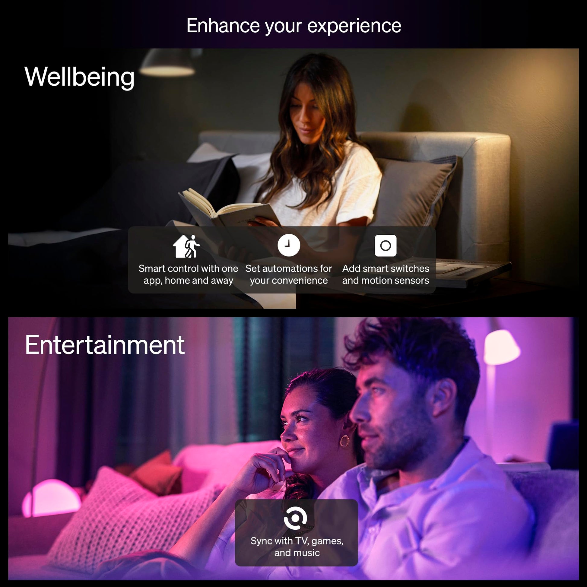 Philips Hue Essential Starter Kit: Bridge + 4 Essential E26 Smart Bulbs, White and Color Ambiance, 2200K-6500K, Dimmable, Works with Alexa, Google Assistant, Samsung SmartThings, Apple Home 🍁 All In One Marketplace Canada Philips Hue