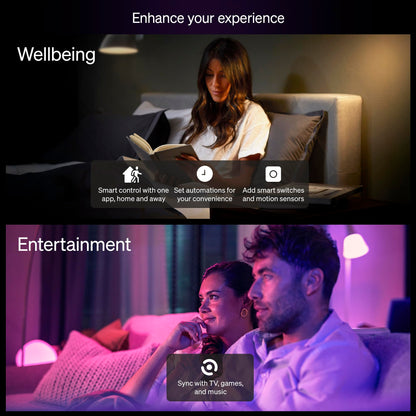Philips Hue Essential Starter Kit: Bridge + 4 Essential E26 Smart Bulbs, White and Color Ambiance, 2200K-6500K, Dimmable, Works with Alexa, Google Assistant, Samsung SmartThings, Apple Home 🍁 All In One Marketplace Canada Philips Hue