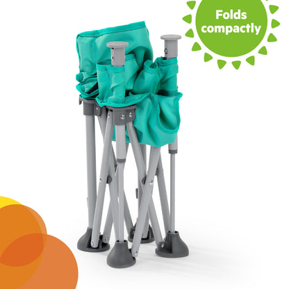 Bright Starts Pop 'N Sit Portable Booster, Indoor/Outdoor Use, Floor Seat with Feeding Tray, Teal, 6 Mos - 3 Yrs