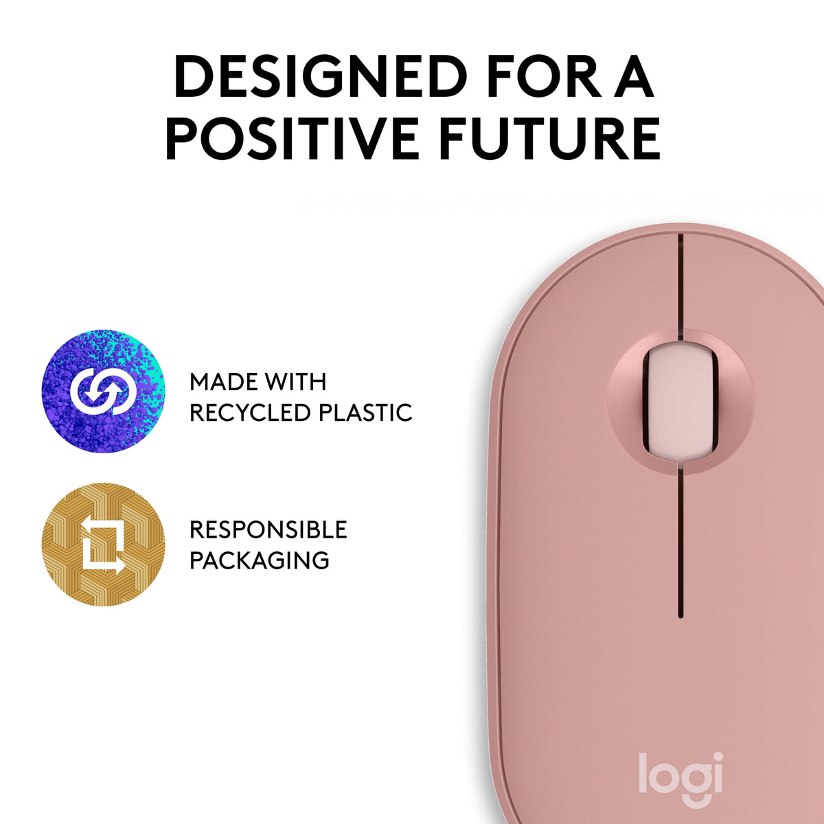 Logitech Pebble Mouse 2 M350s Slim Bluetooth Wireless Portable - Tonal Rose