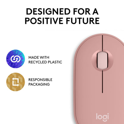 Logitech Pebble Mouse 2 M350s Slim Bluetooth Wireless Portable - Tonal Rose