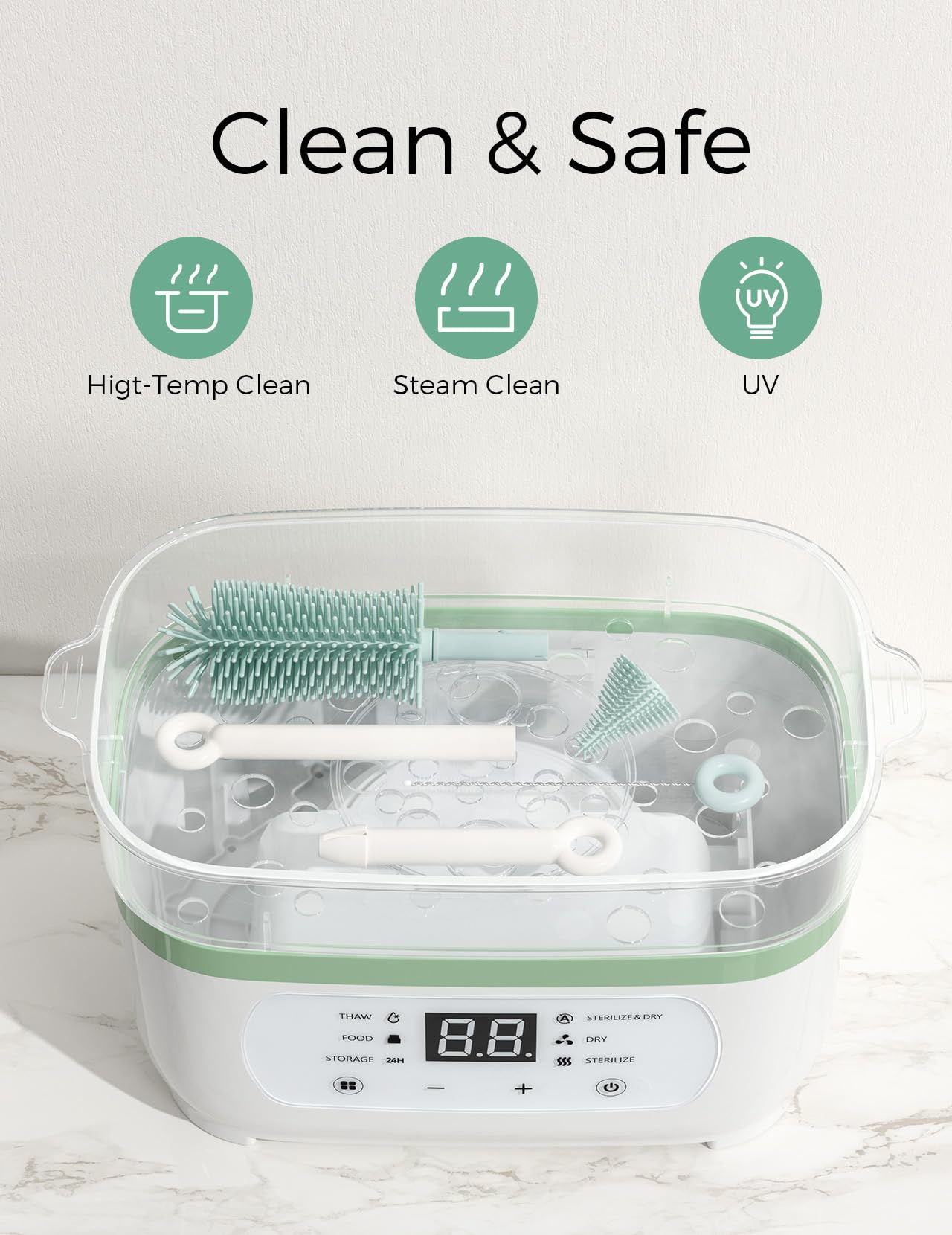Momcozy 7 in 1 Travel Bottle Cleaning Kit - Baby Bottle Cleaner Set with Silicone Brush, Nipple Brush, Straw Brush, Soap Dispenser, Drying Rack - Home and Travel Bottle Cleaning Tools for Infants