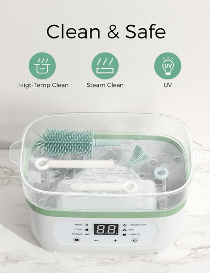 Momcozy 7 in 1 Travel Bottle Cleaning Kit - Baby Bottle Cleaner Set with Silicone Brush, Nipple Brush, Straw Brush, Soap Dispenser, Drying Rack - Home and Travel Bottle Cleaning Tools for Infants