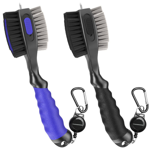 THIODOON 2 Pack Golf Club Brushes and Groove Cleaner 2 ft Retractable Zipline Carabiner Oversized Golf Brush Head with Retractable Spike Comfortable Grip Golf Club Cleaner - Available at All In One Marketplace Canada