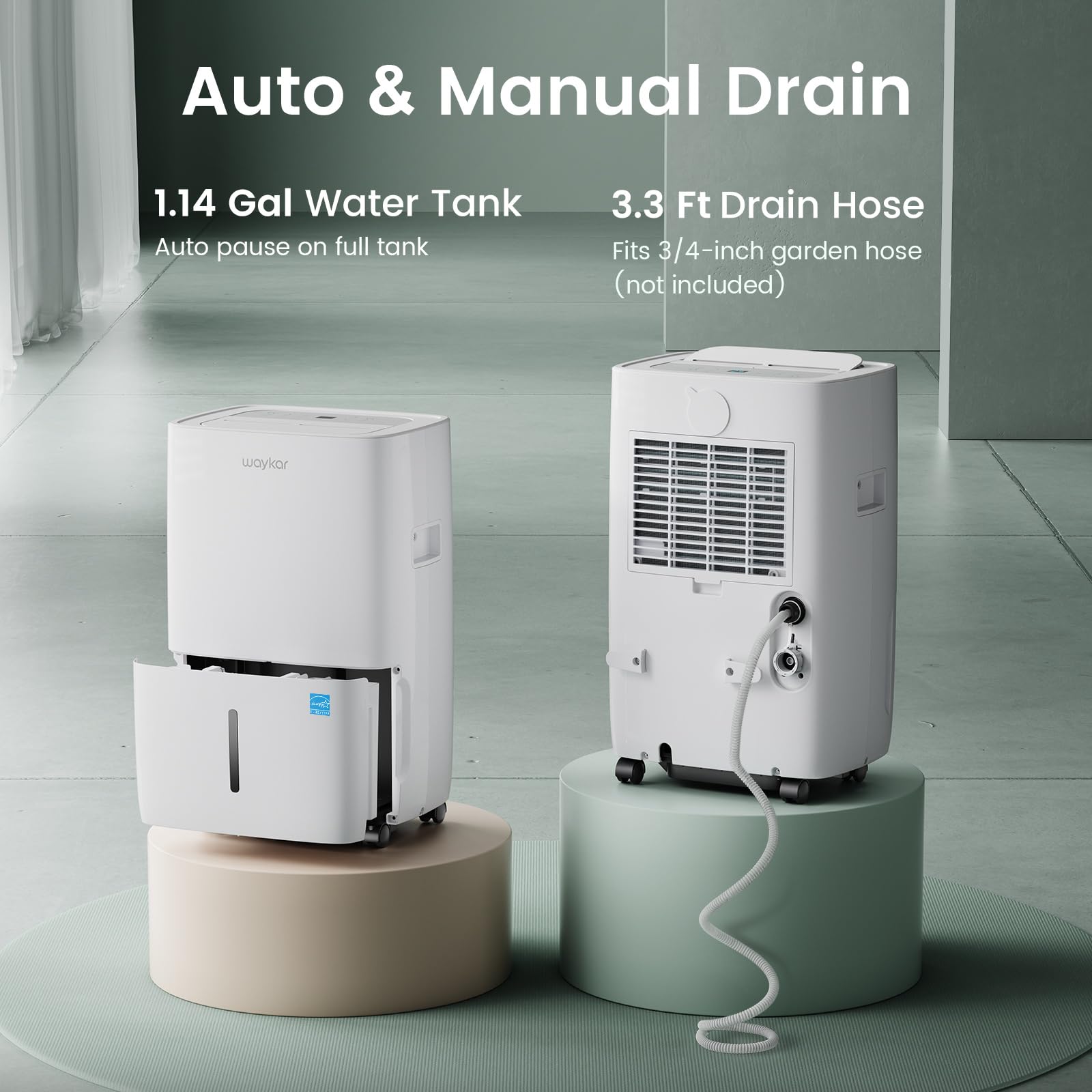 Waykar 80 Pints 2025 Energy Star Dehumidifier for Spaces up to 5,500 Sq. Ft for Basement and Home, Large Room with Drain Hose and 1.14 Gallons Water Tank - Available at All In One Marketplace Canada