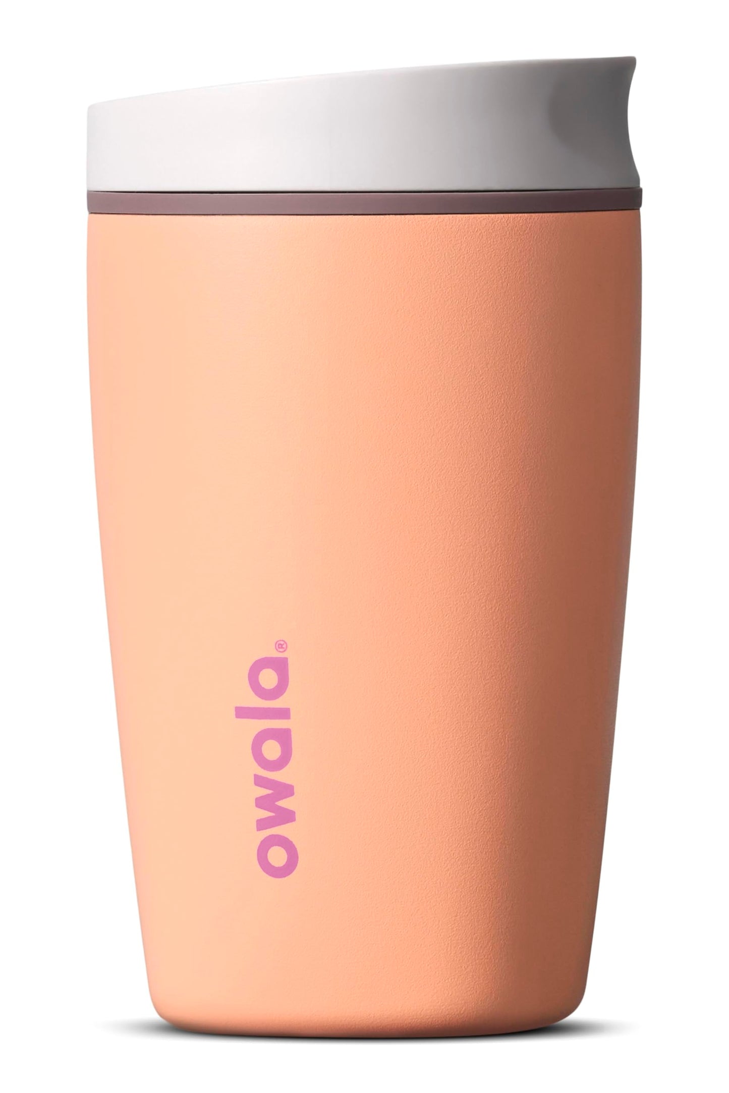 Owala SmoothSip Slider Insulated Stainless Steel Coffee Tumbler, Reusable Iced Coffee Cup, Hot Coffee Travel Mug, BPA Free 12 oz, Peachy Keen