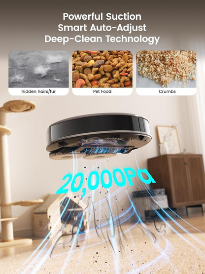 Lefant M3 Max Robot Vacuum and Mop,20000Pa Suction,Anti-Tangle Brushes, Smart Obstacle Avoidance,Auto Mop Washing,All-in-One Dock,9mm Mop Lifting,200RPM Spinning Mops, Smart Obstacle Avoidance,Gray